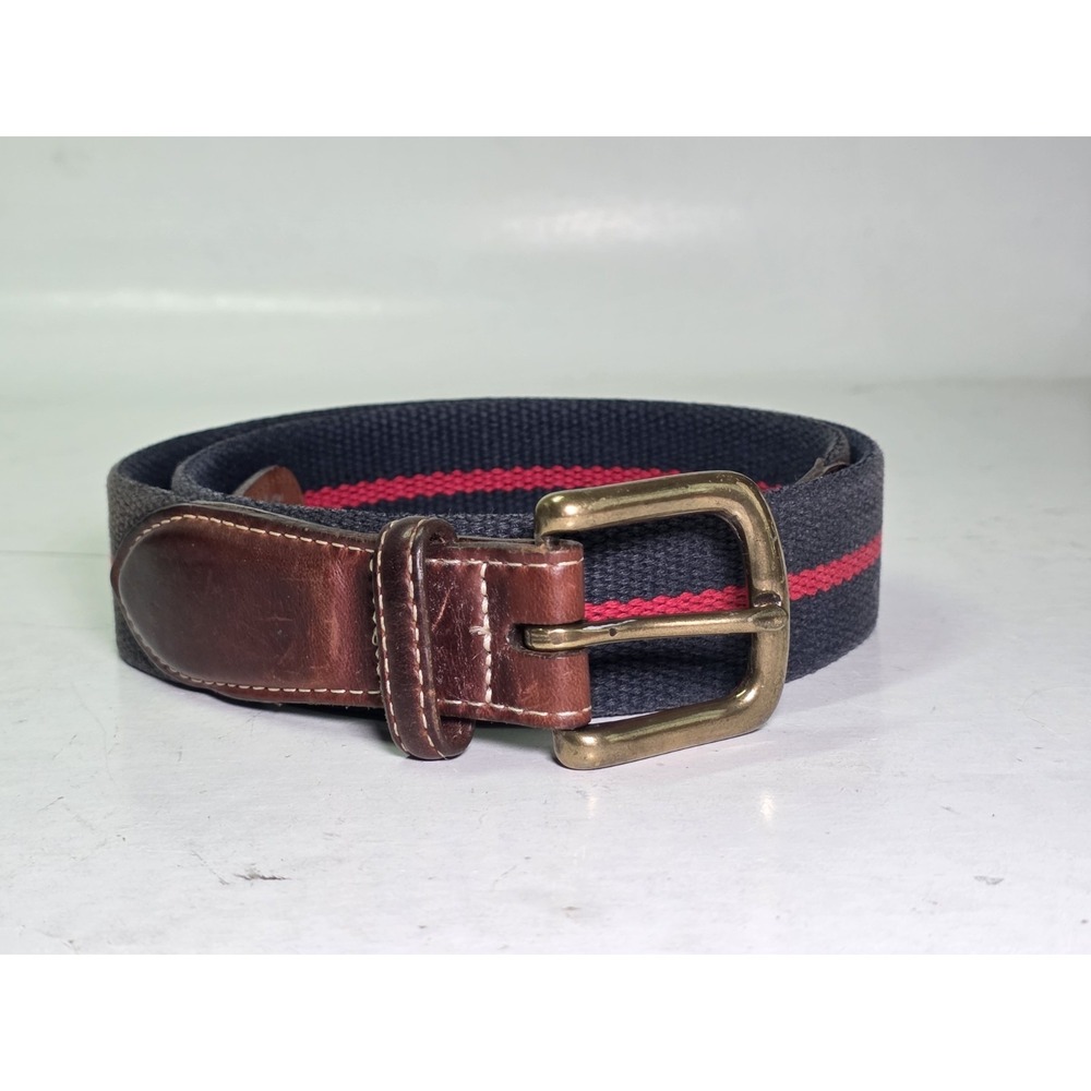 VTG Orvis Brown Leather Striped Canvas Golf Men's Belt Brass Buckle 34 52 ×H USA